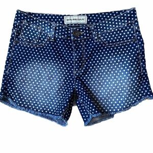 Bit & Bridle Blue & White Polka Dot Stretch Cotton Denim Cutoff Jean Shorts Sz 4